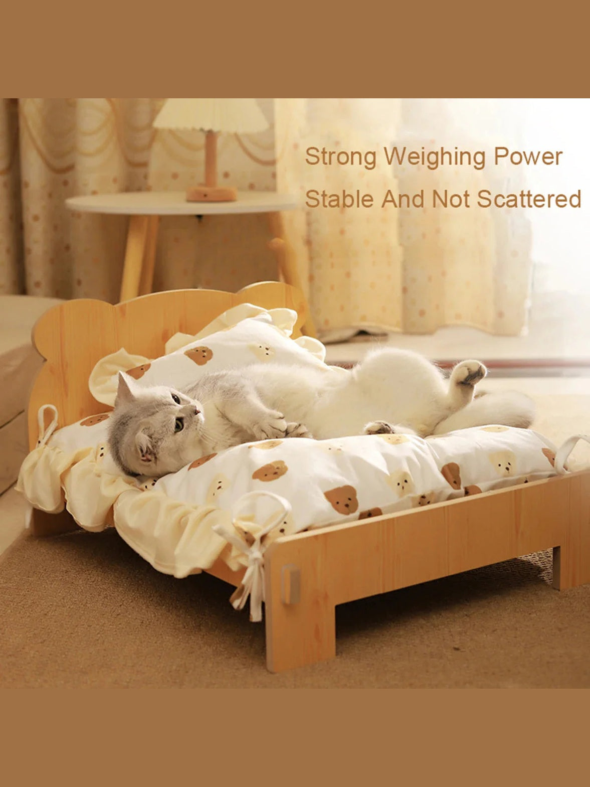 Wooden Cat & Dog Bed – Teddy Bear Pattern Indoor Pet Furniture