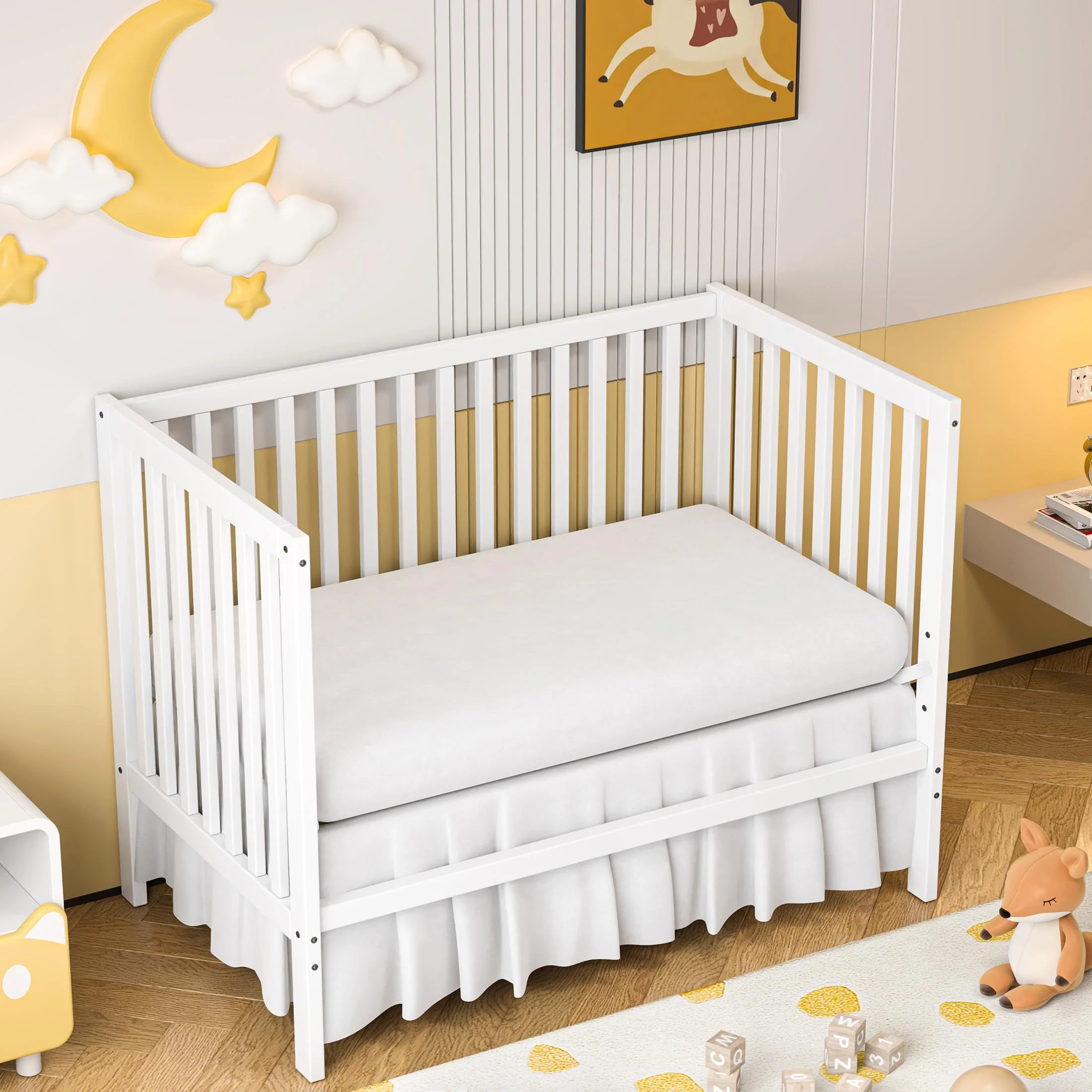 5-In-1 Convertible Baby Crib – White, Converts to Toddler Bed, Daybed, and Full-Size Bed, Fits Standard Crib Mattress (Not Included)
