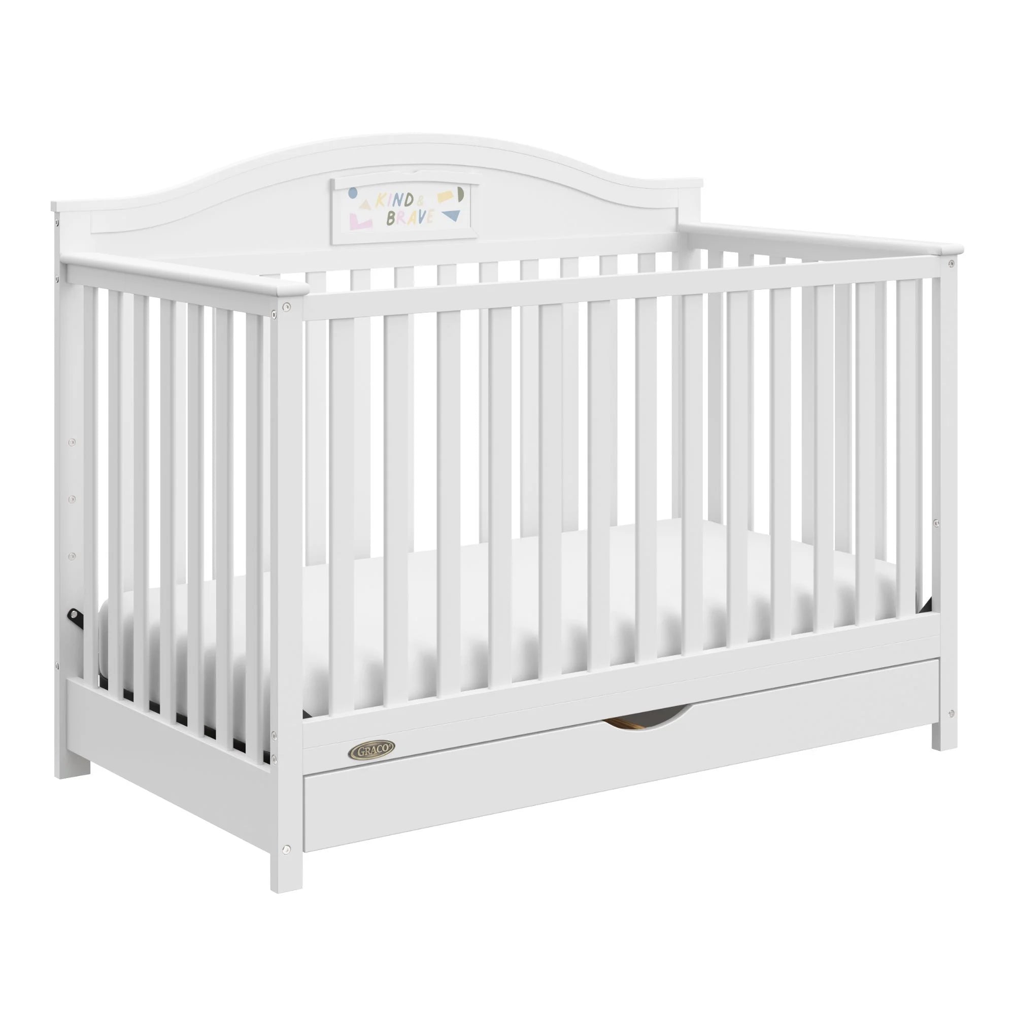 Story 5-In-1 Convertible Baby Crib with Drawer and Reversible Headboard – White, Converts to Toddler Bed, Daybed, and Full-Size Bed
