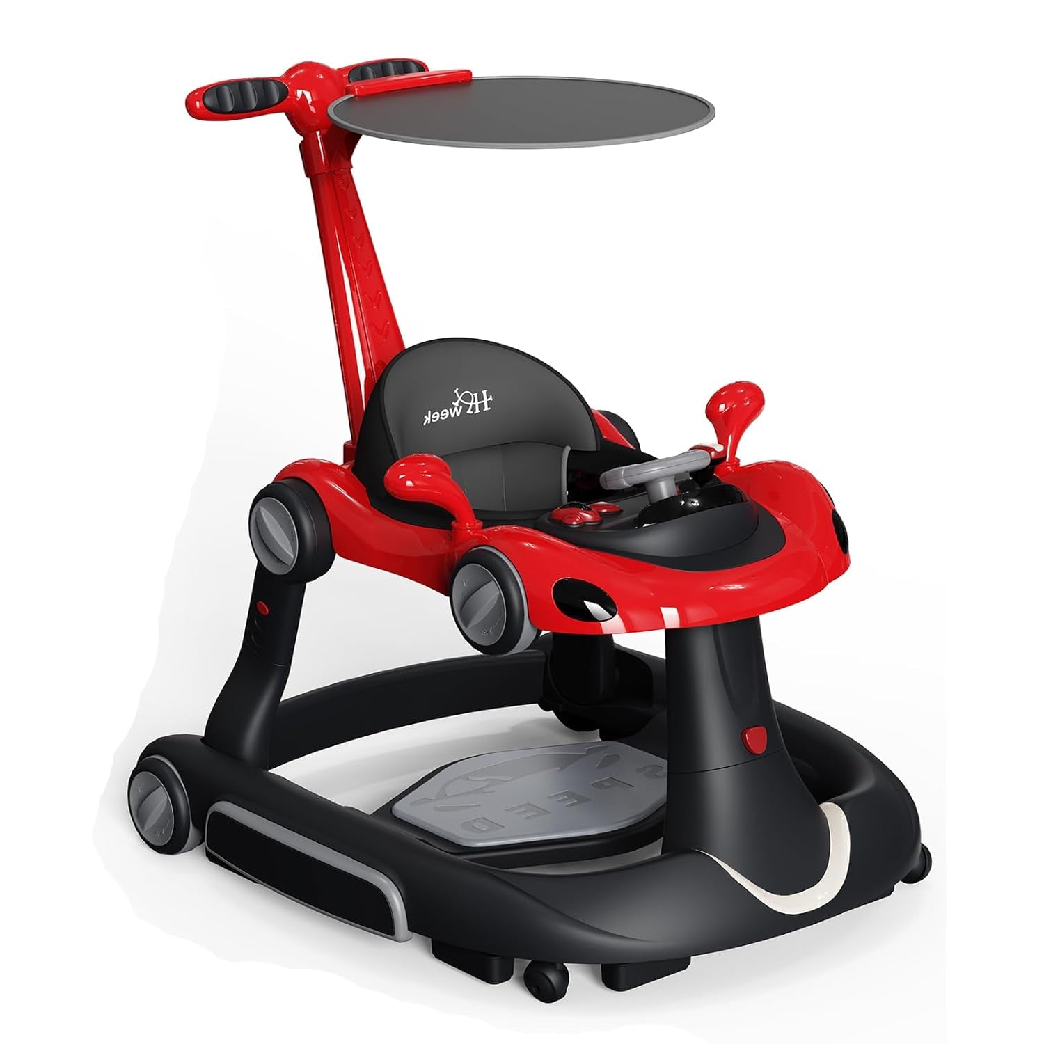 5-in-1 Baby Walker with Wheels – Push Walker, Music & Lights, Feeding Tray, Bouncer, Sun Canopy, Adjustable Wheel Speed, for Babies 6–18 Months (Wine Red)