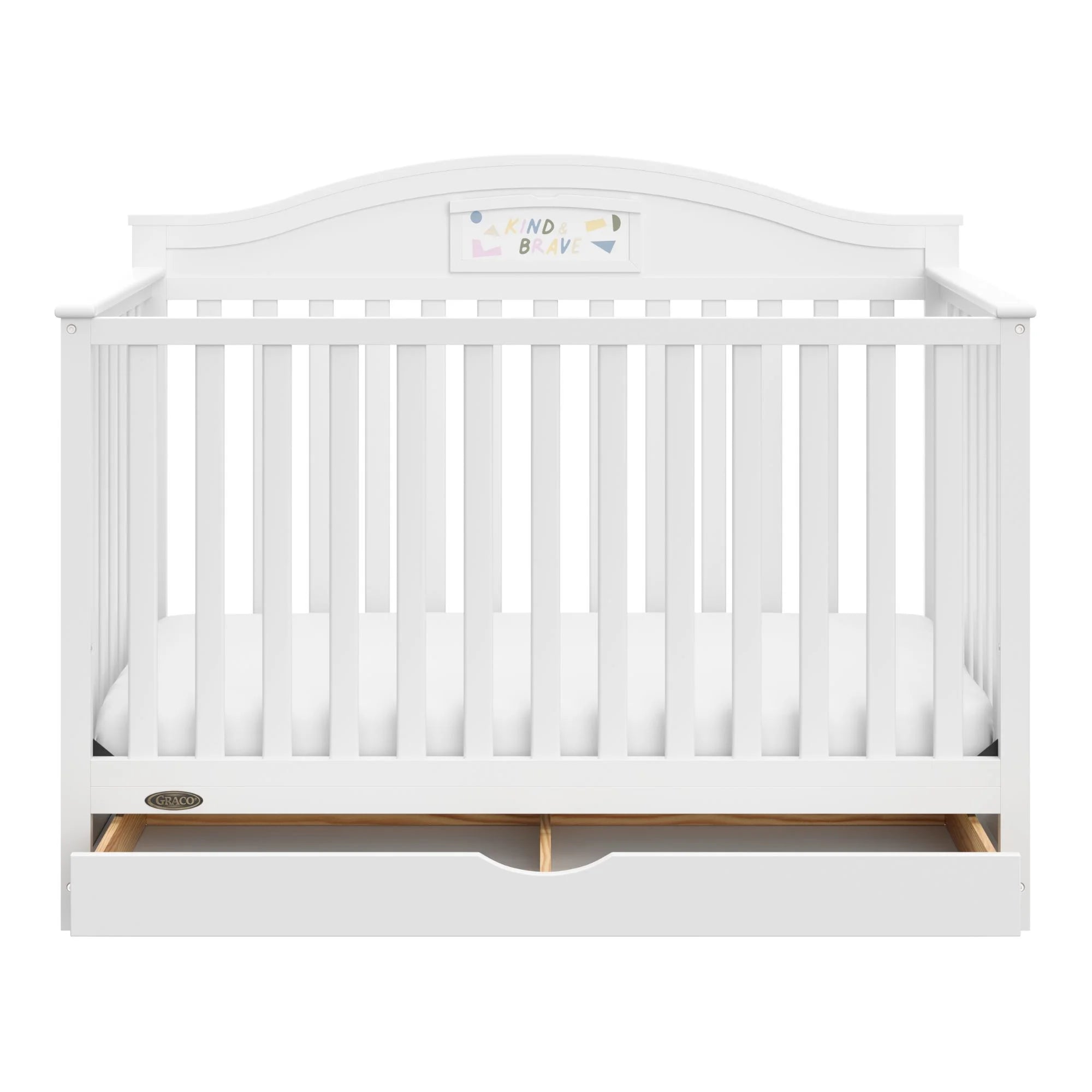 Story 5-In-1 Convertible Baby Crib with Drawer and Reversible Headboard – White, Converts to Toddler Bed, Daybed, and Full-Size Bed