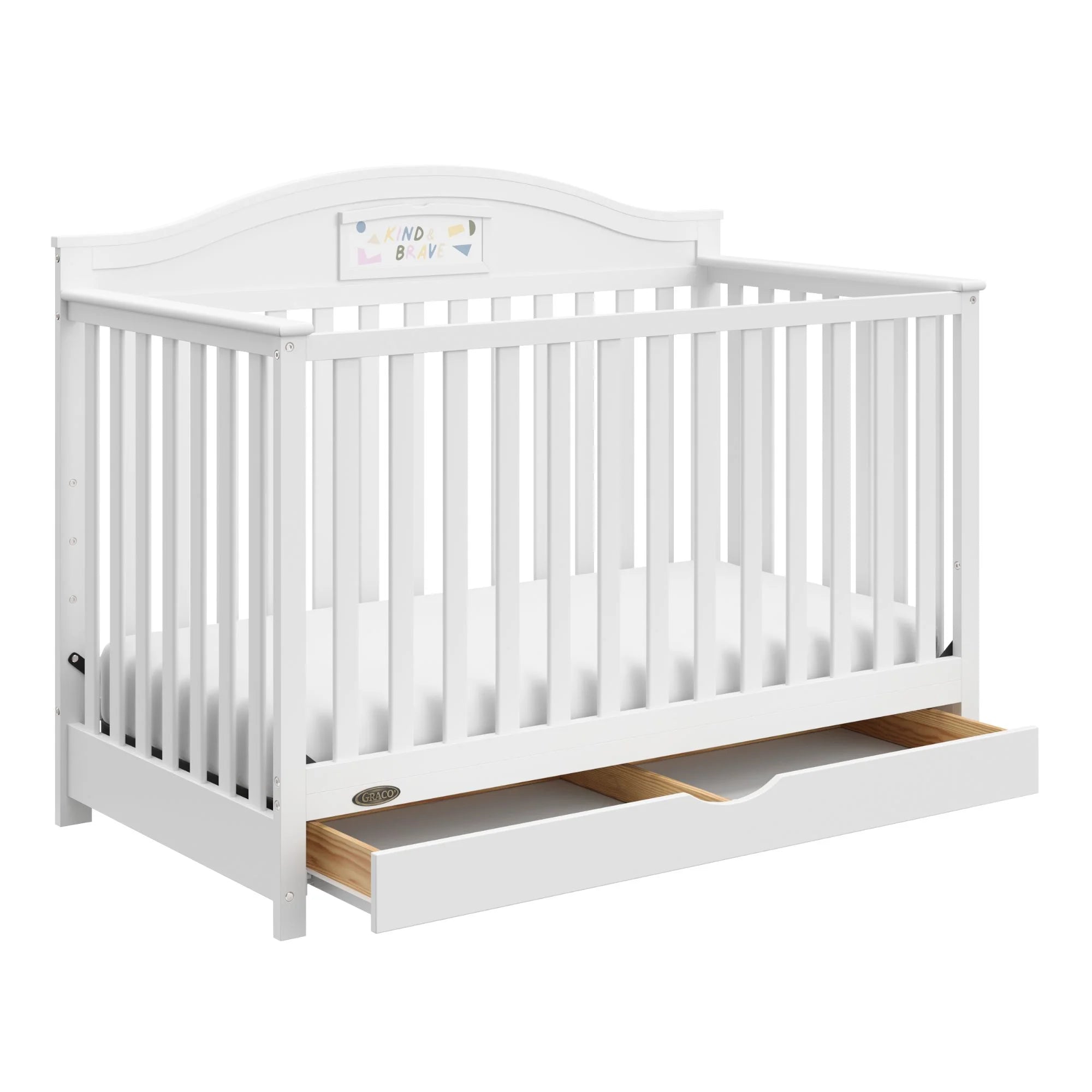Story 5-In-1 Convertible Baby Crib with Drawer and Reversible Headboard – White, Converts to Toddler Bed, Daybed, and Full-Size Bed