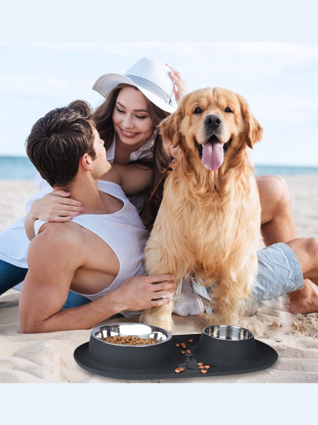 Double Dog Cat Bowls 2 Stainless Steel with No Spill Non-Skid Silicone Mat, Pet Food Water Feeder Bowl for Small Medium Large Dogs, Puppies, and Pets