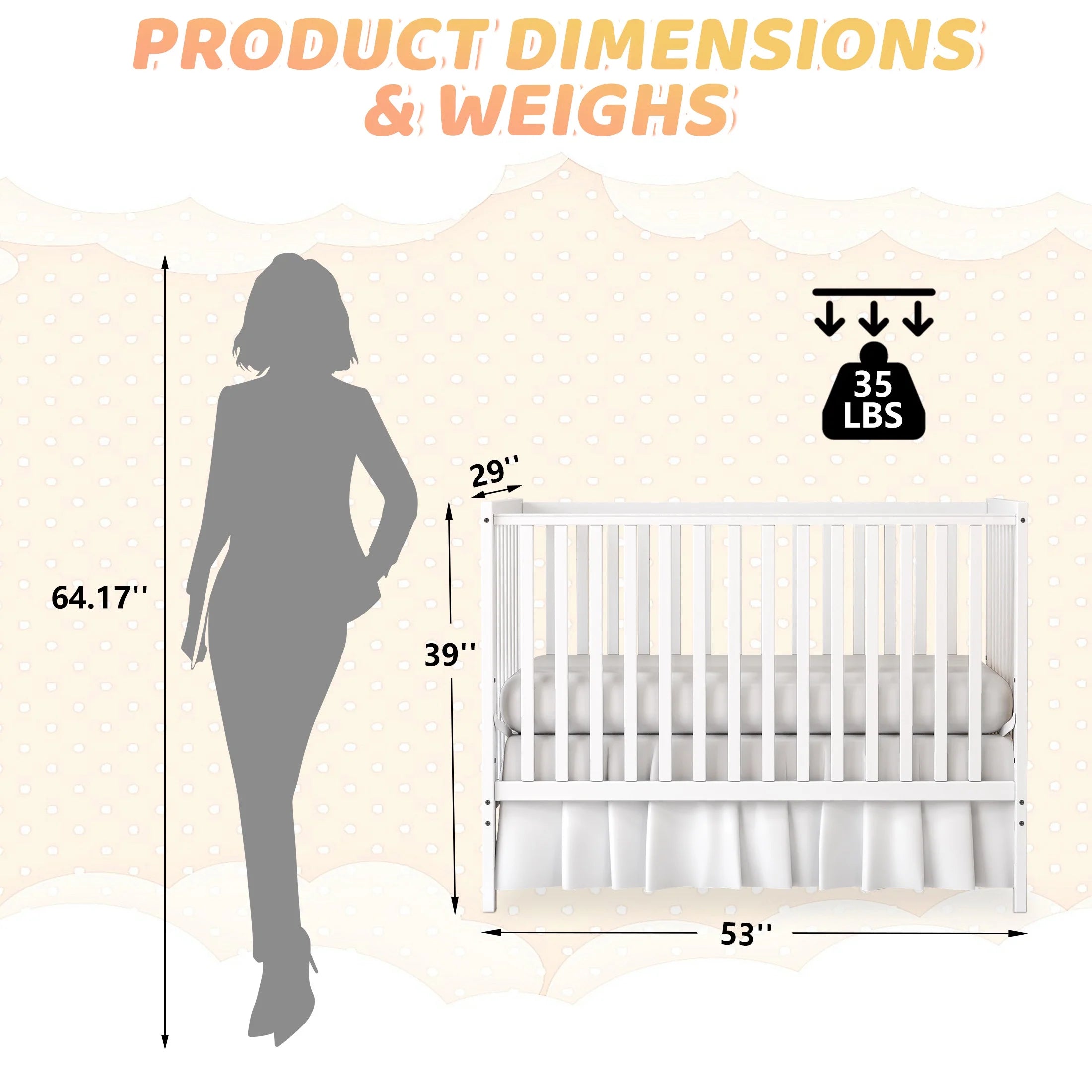 5-In-1 Convertible Baby Crib – White, Converts to Toddler Bed, Daybed, and Full-Size Bed, Fits Standard Crib Mattress (Not Included)