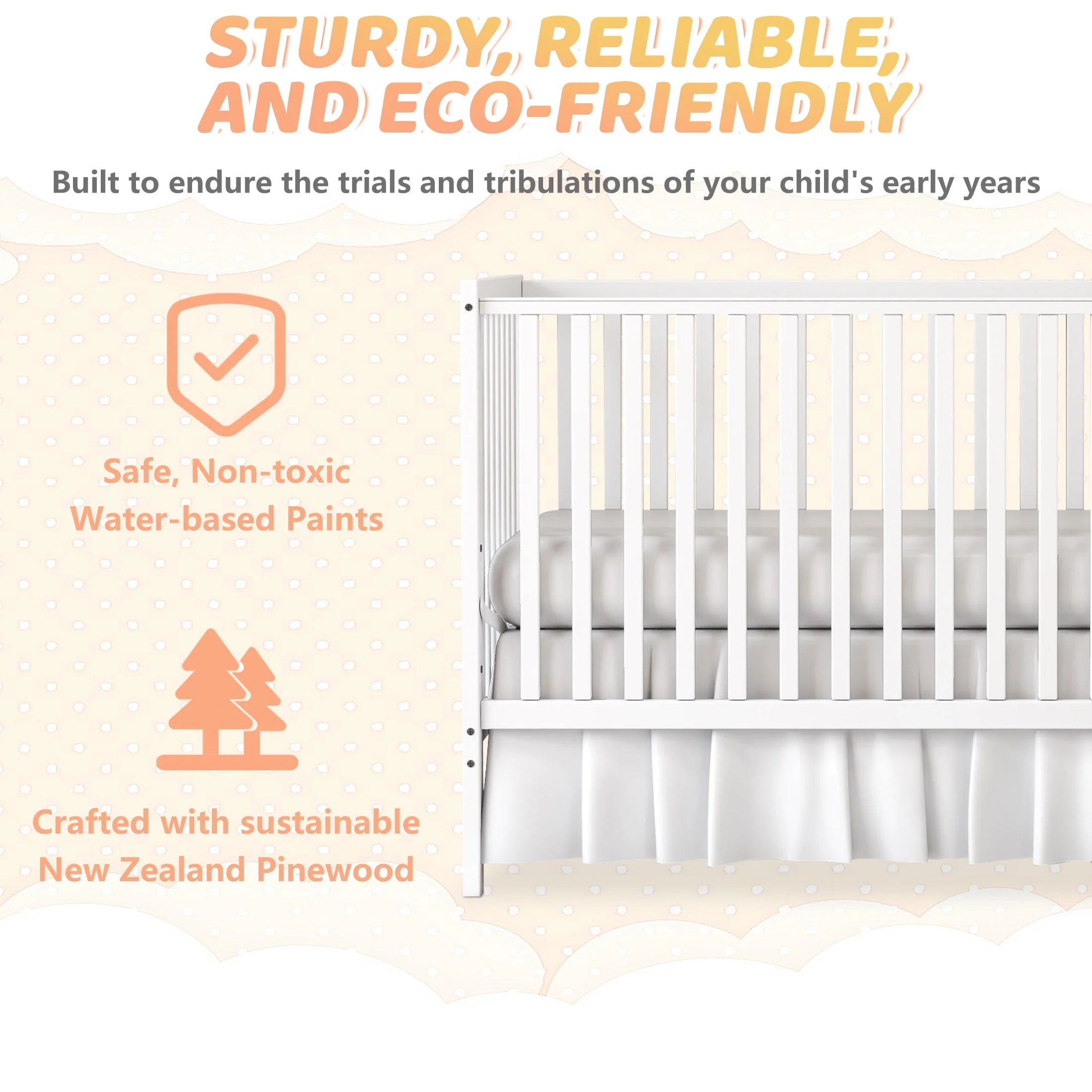 5-In-1 Convertible Baby Crib – White, Converts to Toddler Bed, Daybed, and Full-Size Bed, Fits Standard Crib Mattress (Not Included)