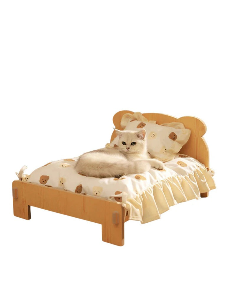 Wooden Cat & Dog Bed – Teddy Bear Pattern Indoor Pet Furniture