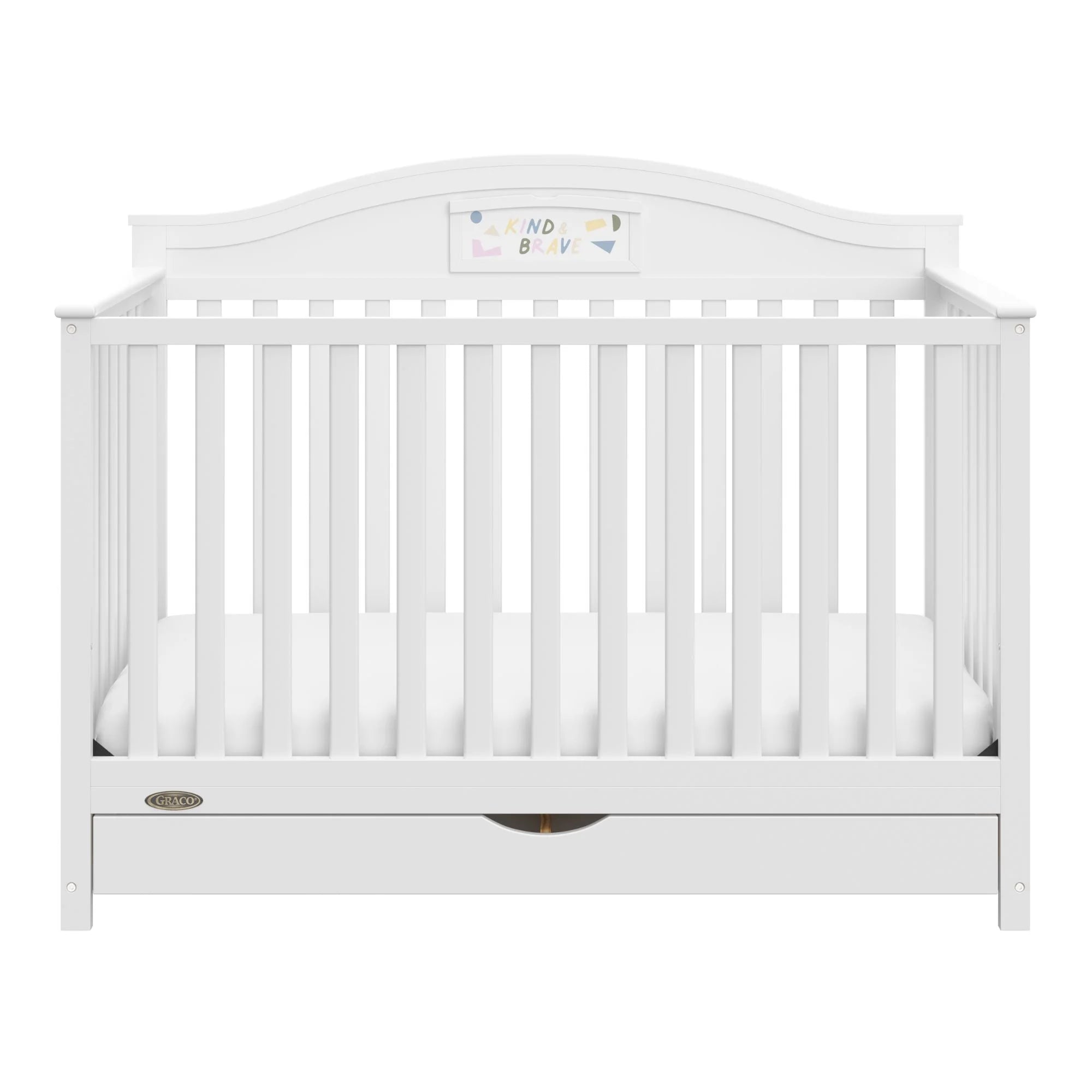 Story 5-In-1 Convertible Baby Crib with Drawer and Reversible Headboard – White, Converts to Toddler Bed, Daybed, and Full-Size Bed